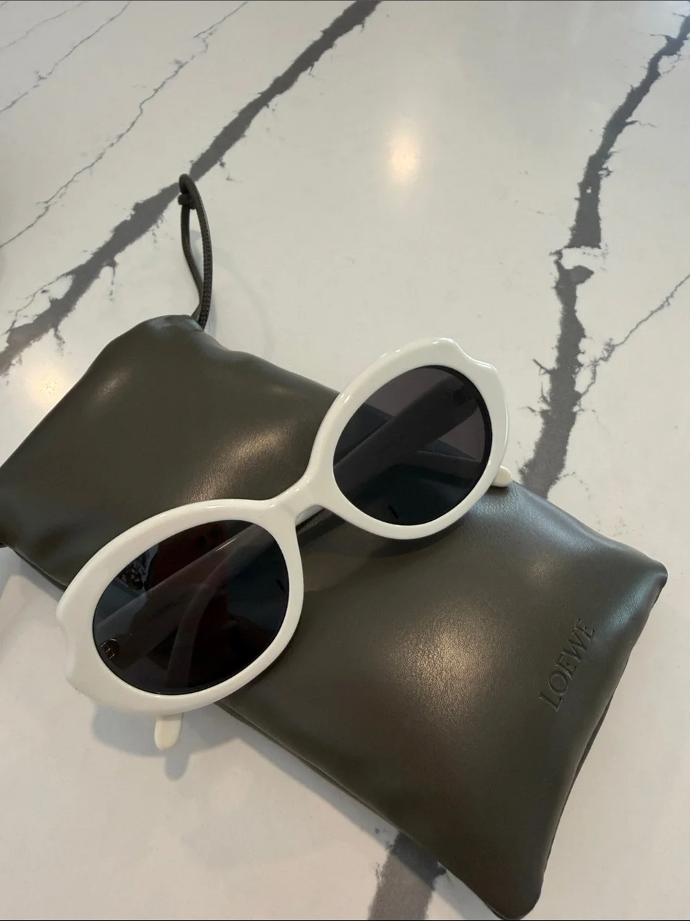 Loewe White Oval Sunglasses with Black Lenses